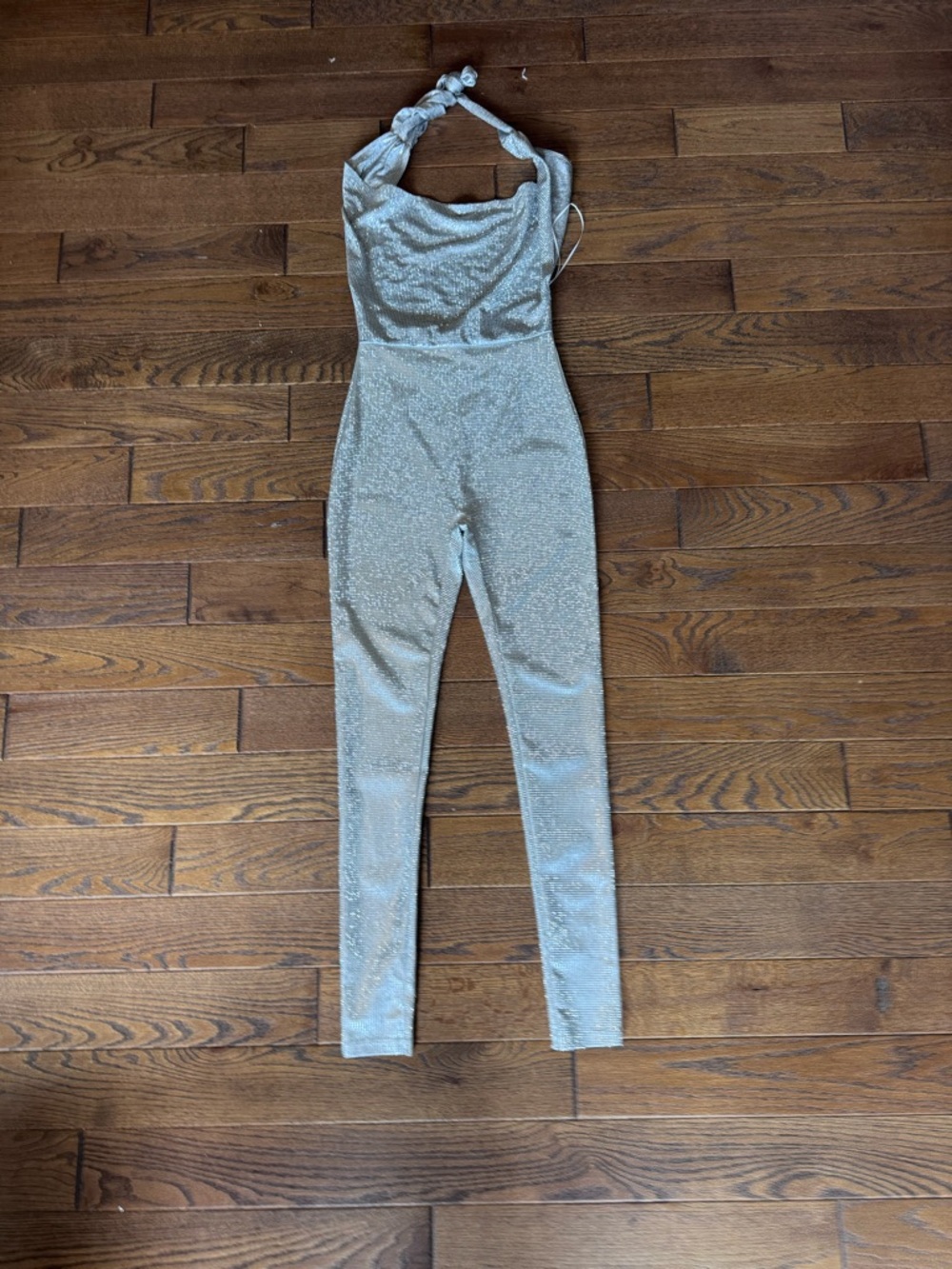 AKIRA Silver Rhinestone Jumpsuit XS S M L Open Back Halter Sparkle party outfit - Picture 3 of 5